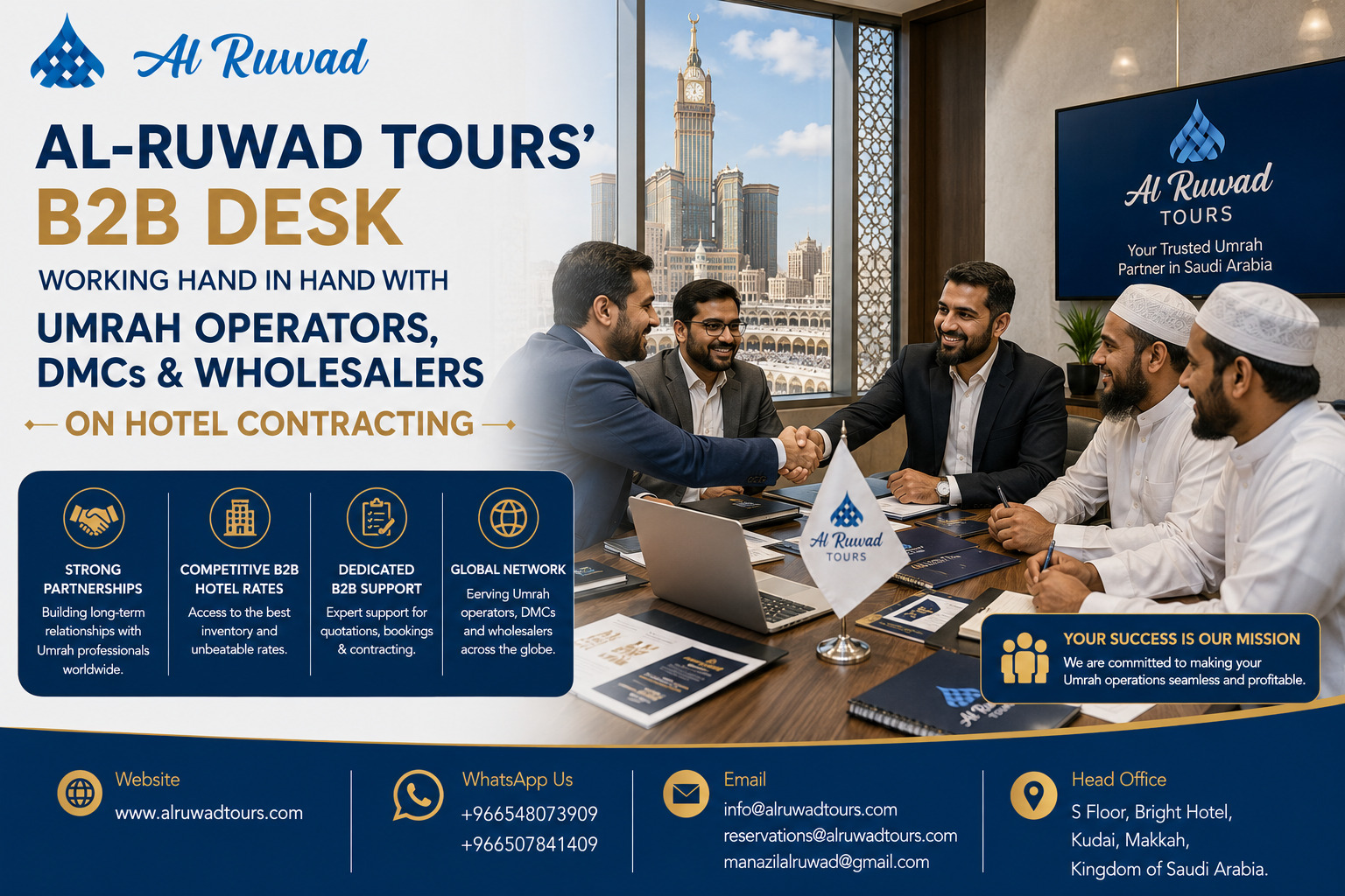 Al-Ruwad Tours team meeting with Umrah tour operator partners for B2B contracting