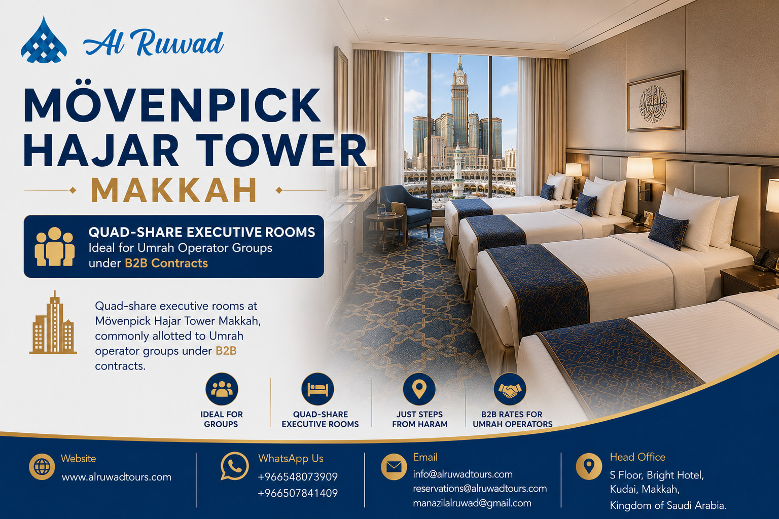 Mövenpick Hajar Tower Makkah executive room configured for Umrah group booking